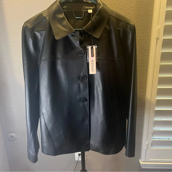 Chico's Black Leather Jacket size 12 - Picture 9 of 16